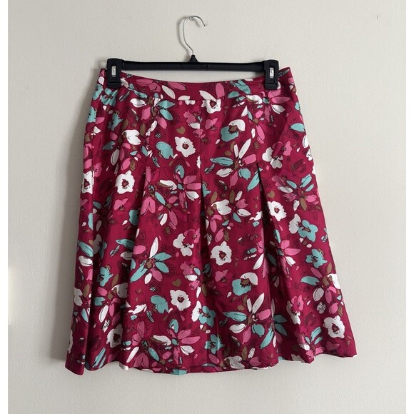 Vintage Y2K 2000s 100% SILK Merona‎ Skirt Floral A Line Pink Blue White Preppy - Picture 1 of 4